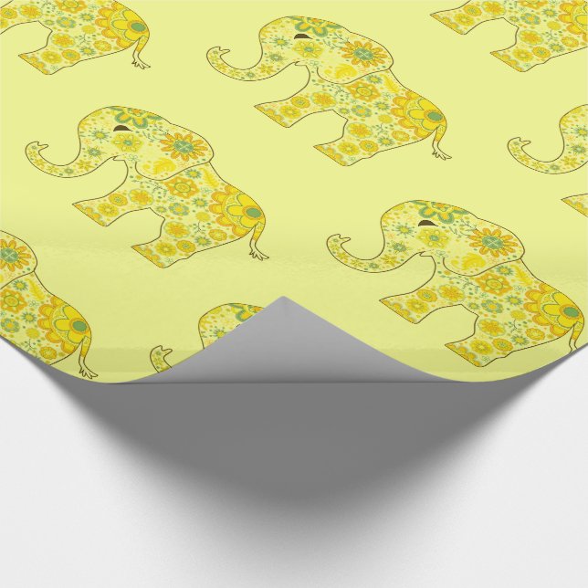 Papel De Regalo El elefante florece amarillo (Esquina)