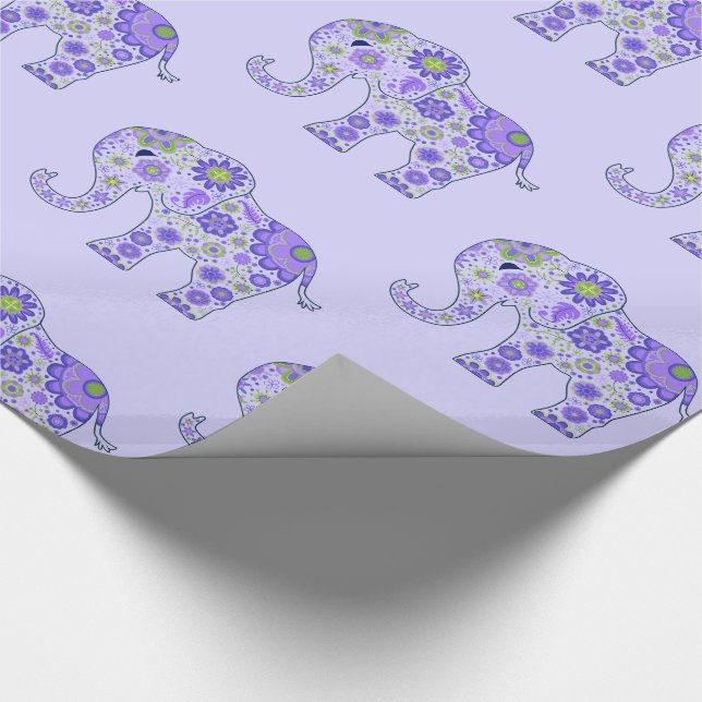 Papel De Regalo El elefante florece púrpura (Esquina)