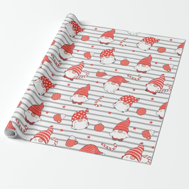 Papel De Regalo El elfo de los Navidades rojos y blancos (Desenrollado)