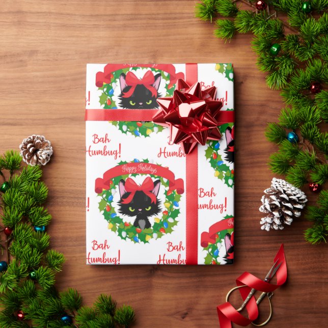 Papel De Regalo El extraño gato negro "Bah Humbug" (Regalo de vacaciones)