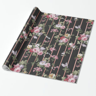 Papel De Regalo El falso oro color de rosa elegante raya rosas