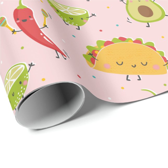 Papel De Regalo El Fiesta aguacate chili lima de tacaco rosado (Esquina del rollo)