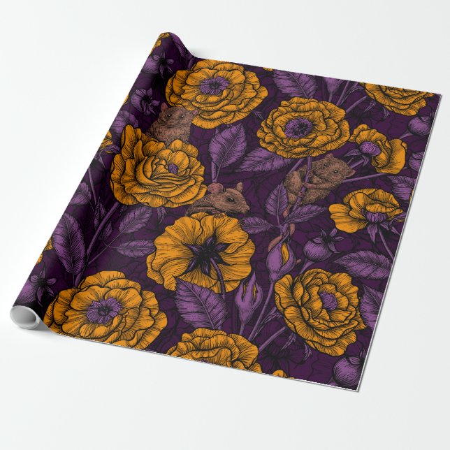 Papel De Regalo El fiesta de ratones en naranja y violeta (Desenrollado)