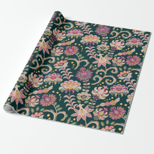 Papel De Regalo El fondo floral sin remedio. Flores y hojas rosas