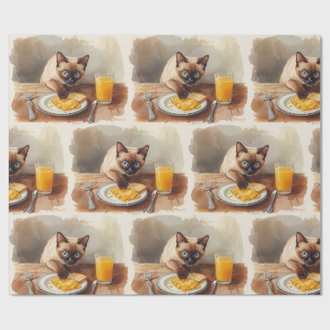 Papel De Regalo El gato está desayunando  (Superficie plana)