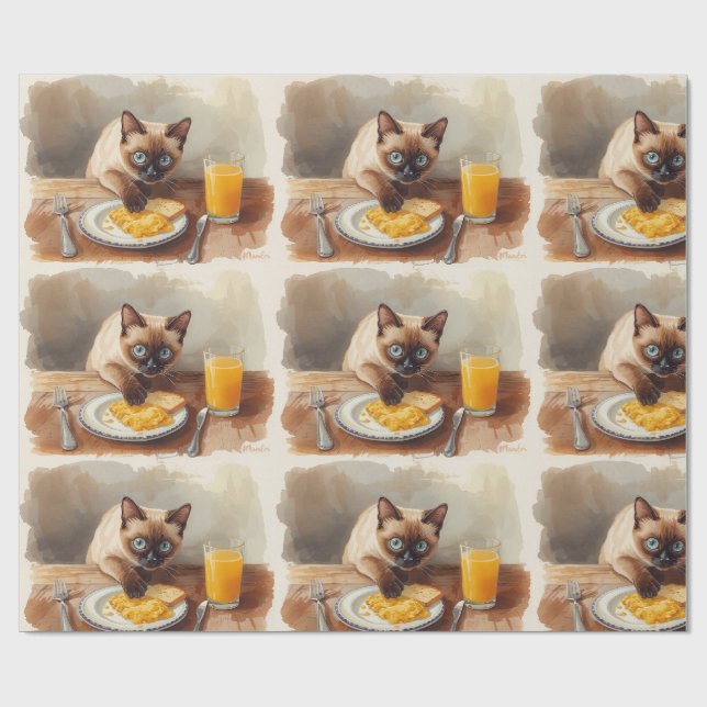 Papel De Regalo El gato está desayunando  (Superficie plana)