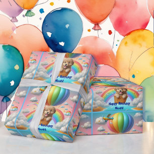 Papel De Regalo El globo aerostático del cumpleaños de Golden Pupp