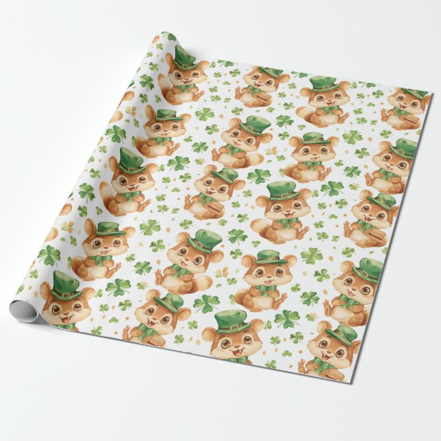 Papel De Regalo El Gorra verde chipmunk Shamrock St. Patrick's Day (Desenrollado)