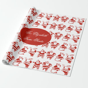 Papel De Regalo El gracioso patrón de Santa Claus Navidades rojos