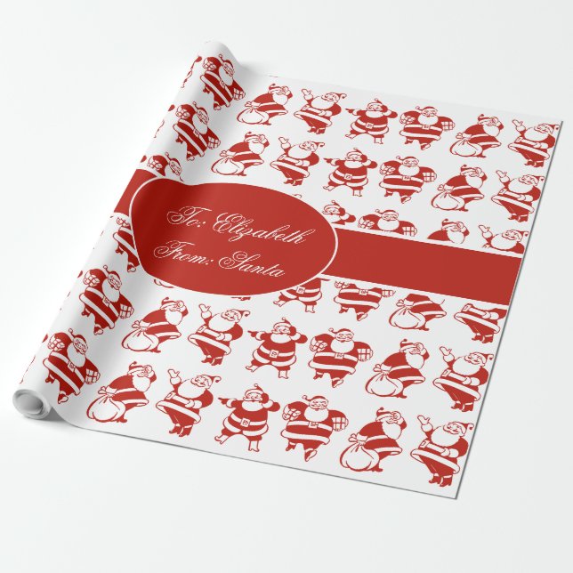 Papel De Regalo El gracioso patrón de Santa Claus Navidades rojos (Desenrollado)