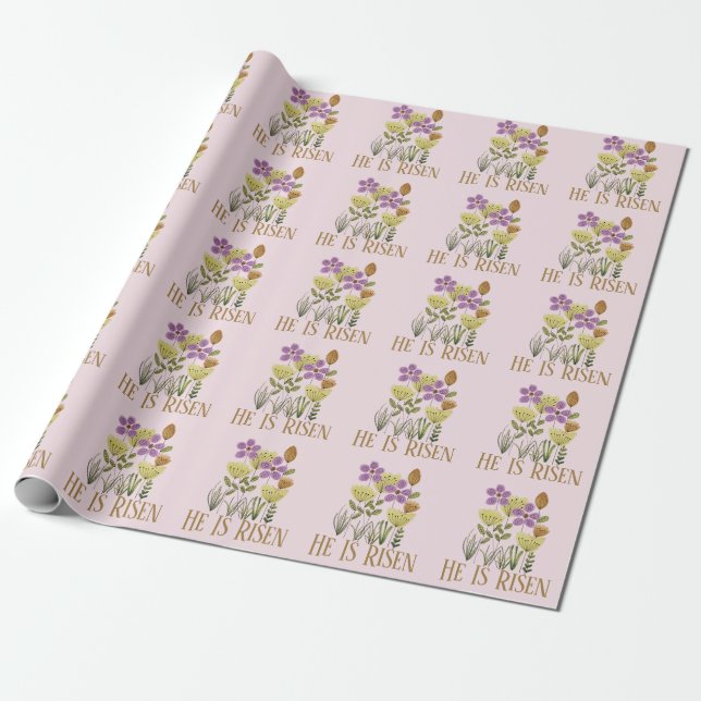 Papel De Regalo Él ha resucitado Floral de Pascua  (Desenrollado)