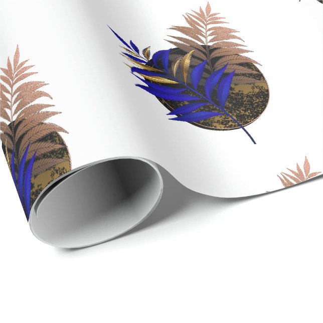 Papel De Regalo El helecho azul en círculo negro (Esquina del rollo)