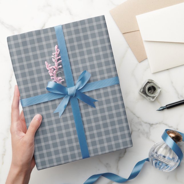 Papel De Regalo El Holiday Blue Gingham Elegant Plaid Gift (Regalar)