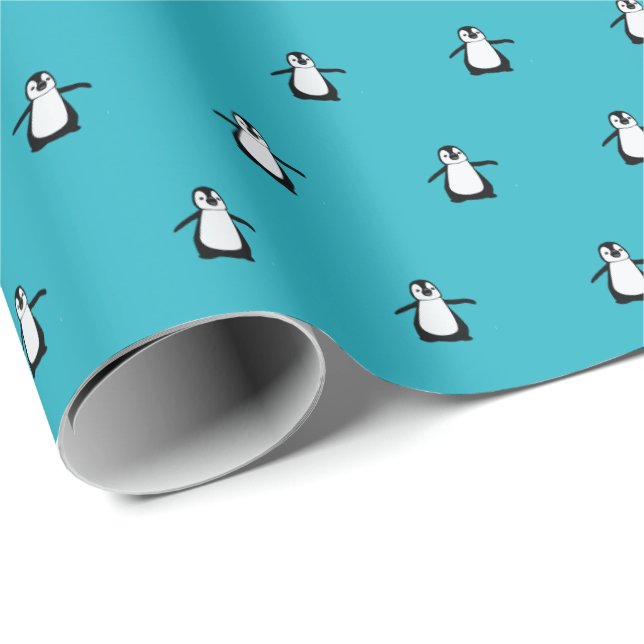 Papel De Regalo El invierno azul pingüino de los Navidades más bon (Esquina del rollo)