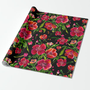 Papel De Regalo El jardín de amapola en negro