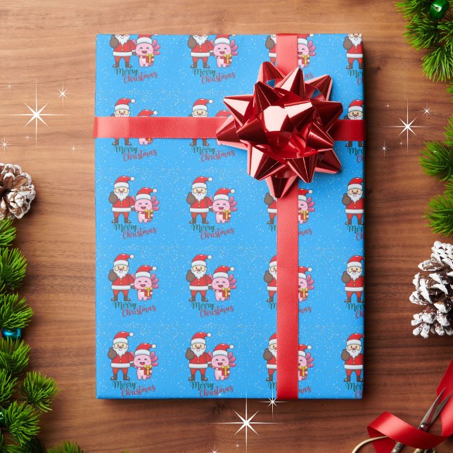 Papel De Regalo El lindo Axolotl y Santa Claus Feliz Navidad (Subido por el creador)