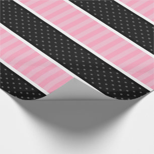 Papel De Regalo El lunar rosado y negro raya el modelo