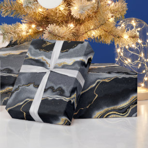 Papel De Regalo El negro oro carbonato agar mármol luce fiesta gla