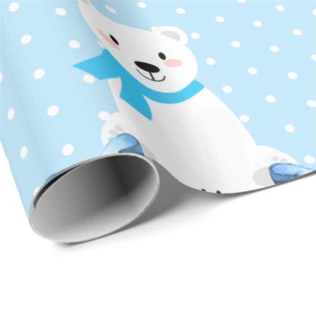 Papel De Regalo El niño azul del oso polar limpio (Esquina del rollo)
