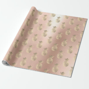Papel De Regalo El oro subió fruta tropical de la piña se rubori