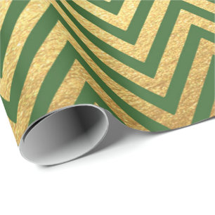 Papel De Regalo El oro verde raya las raspas de arenque zigzaguea