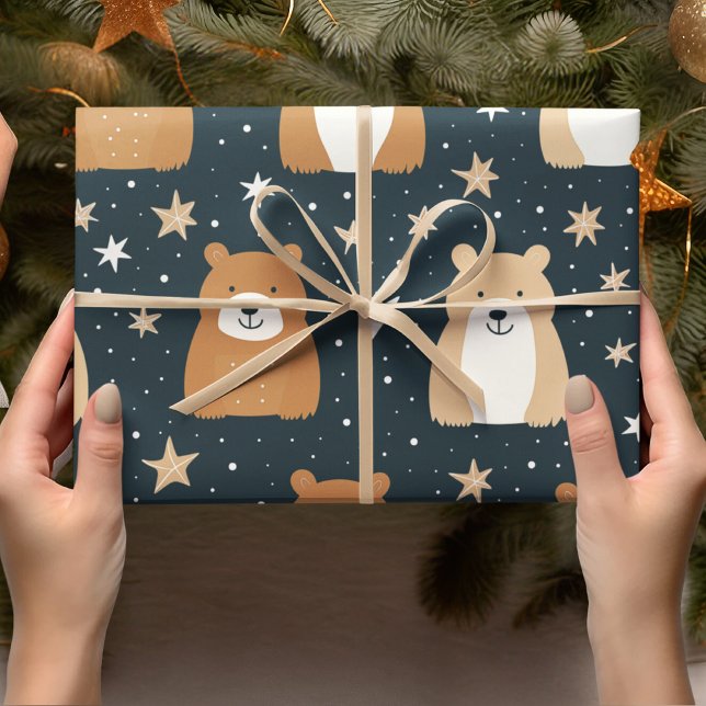 Papel De Regalo El oso Navidad azul y marrón de la Marina (Subido por el creador)