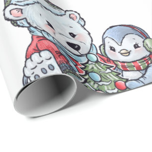 Papel De Regalo El oso polar navidad con un amigo