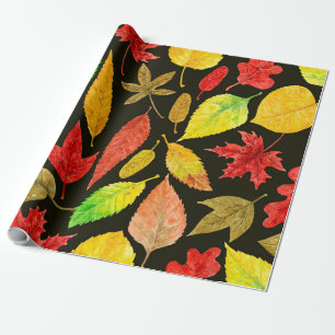 Papel De Regalo El otoño deja la acuarela oscura