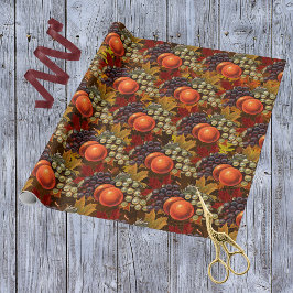 Papel De Regalo El otoño deja uvas y manzanas - cosecha abundante