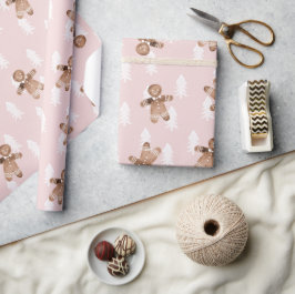 Papel De Regalo El pan de jengibre rosado del hombre navideño