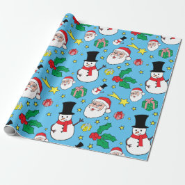 Papel De Regalo El patrón azul de los Navidades Snowman de Santa C