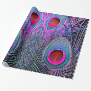 Papel De Regalo El pavo real Fucsia-Púrpura adornado empluma los