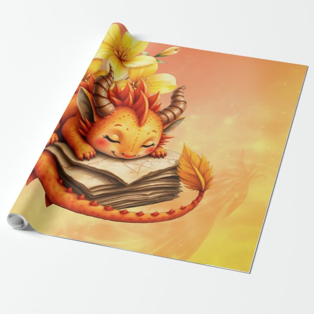 Papel De Regalo El pequeño dragón místico.  (Desenrollado)