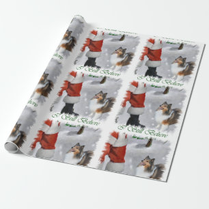 Papel De Regalo El perro pastor de Shetland cree navidad