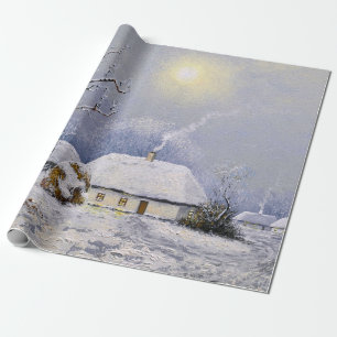 Papel De Regalo El petróleo pinta el paisaje rural. Invierno. Pueb