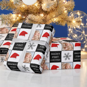 Papel De Regalo El primer bebé de Santa Hat Snowflake de Navidad