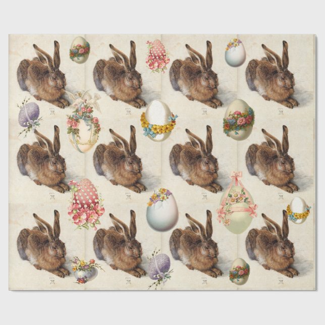 PAPEL DE REGALO EL RABBIT (JÓVENES) HUEVOS ORIENTALES CON FLORES (Superficie plana)