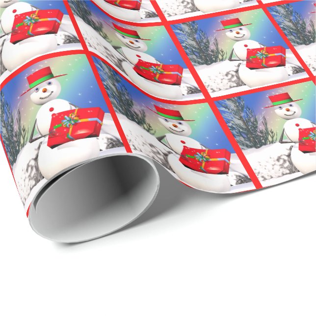 Papel De Regalo El regalo navideño de Snowman (Esquina del rollo)