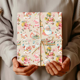Papel De Regalo El retro nostálgico Santa Claus-Navidades en rosa