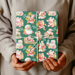 Papel De Regalo El retro nostálgico Santa Claus-Navidades en verde