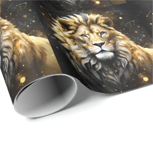 Papel De Regalo El Rey: Oro Majestuoso Y León Masculino Gris,