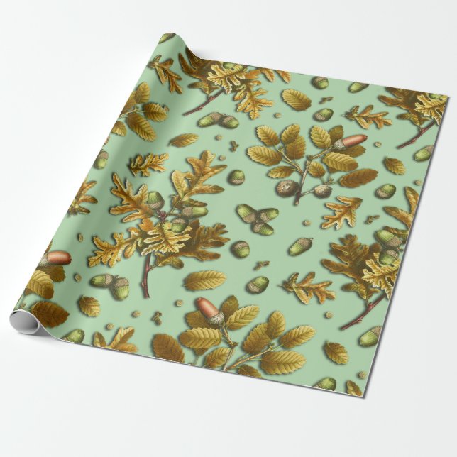 Papel De Regalo El roble de salvia marrón ventilado botánico deja  (Desenrollado)