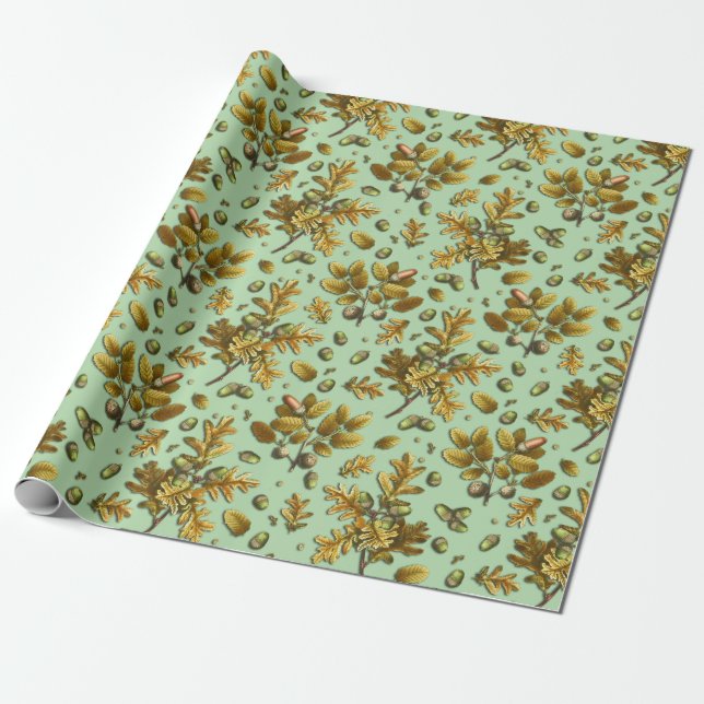 Papel De Regalo El roble de salvia marrón ventilado botánico deja  (Desenrollado)