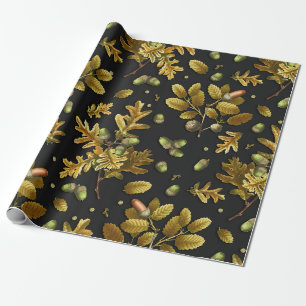 Papel De Regalo El roble negro marrón vintage botánico deja maíz