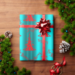 Papel De Regalo El rojo festivo y Aqua se Feliz Navidad