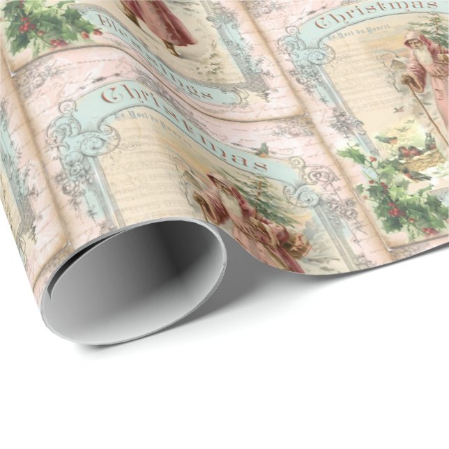Papel De Regalo El Santa Claus Rosa Navidades estilo victoriano (Esquina del rollo)