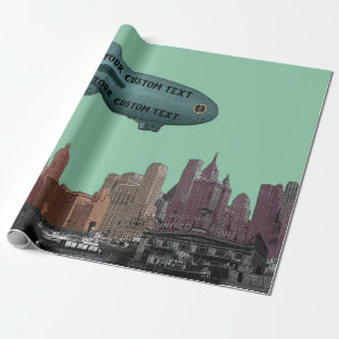PAPEL DE REGALO EL TEXTO DE ART 1930 DE BLIMP NEW YORK CITY SKYLIN