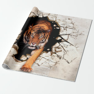 Papel De Regalo El tigre de foto emerge de los wallti destruidos