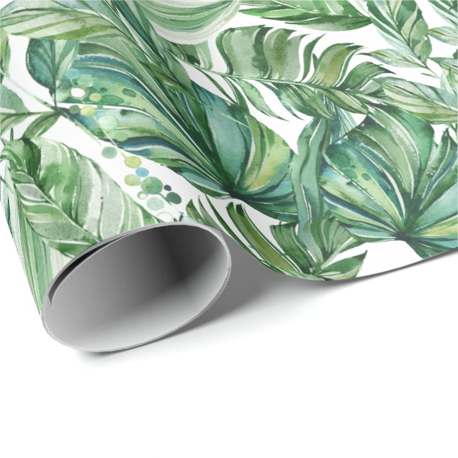 Papel De Regalo El verde tropical deja la acuarela (Esquina del rollo)