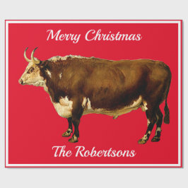 Papel De Regalo El viejo toro Hereford en rojo
